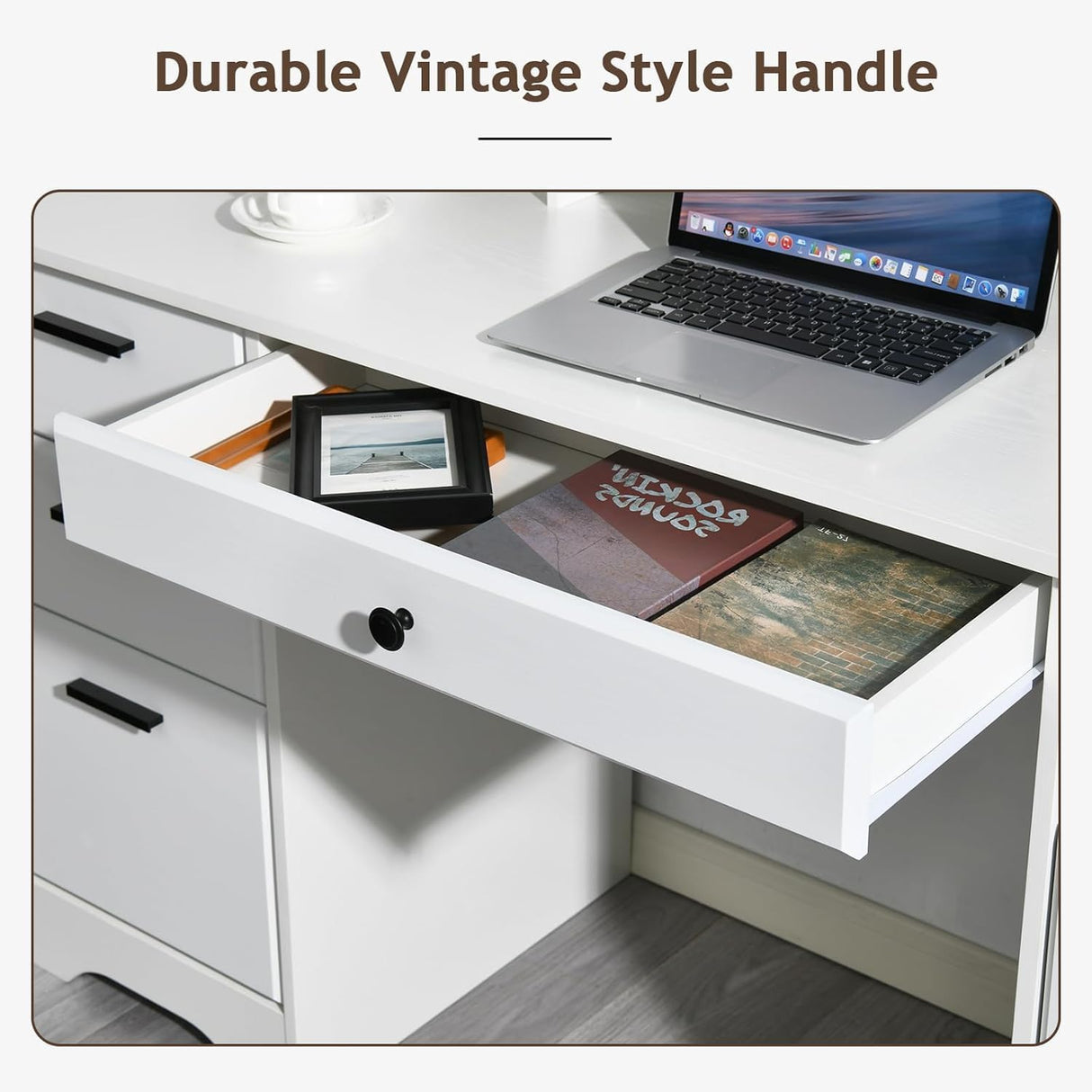 MaverickFurni White Desk with 6 Drawers, 58 Inch Executive Desk with 2 File Cabinet, White Wood Computer Desk with Storage, Study Desk for Bedroom, Home Office Desk with Drawers MaverickFurni