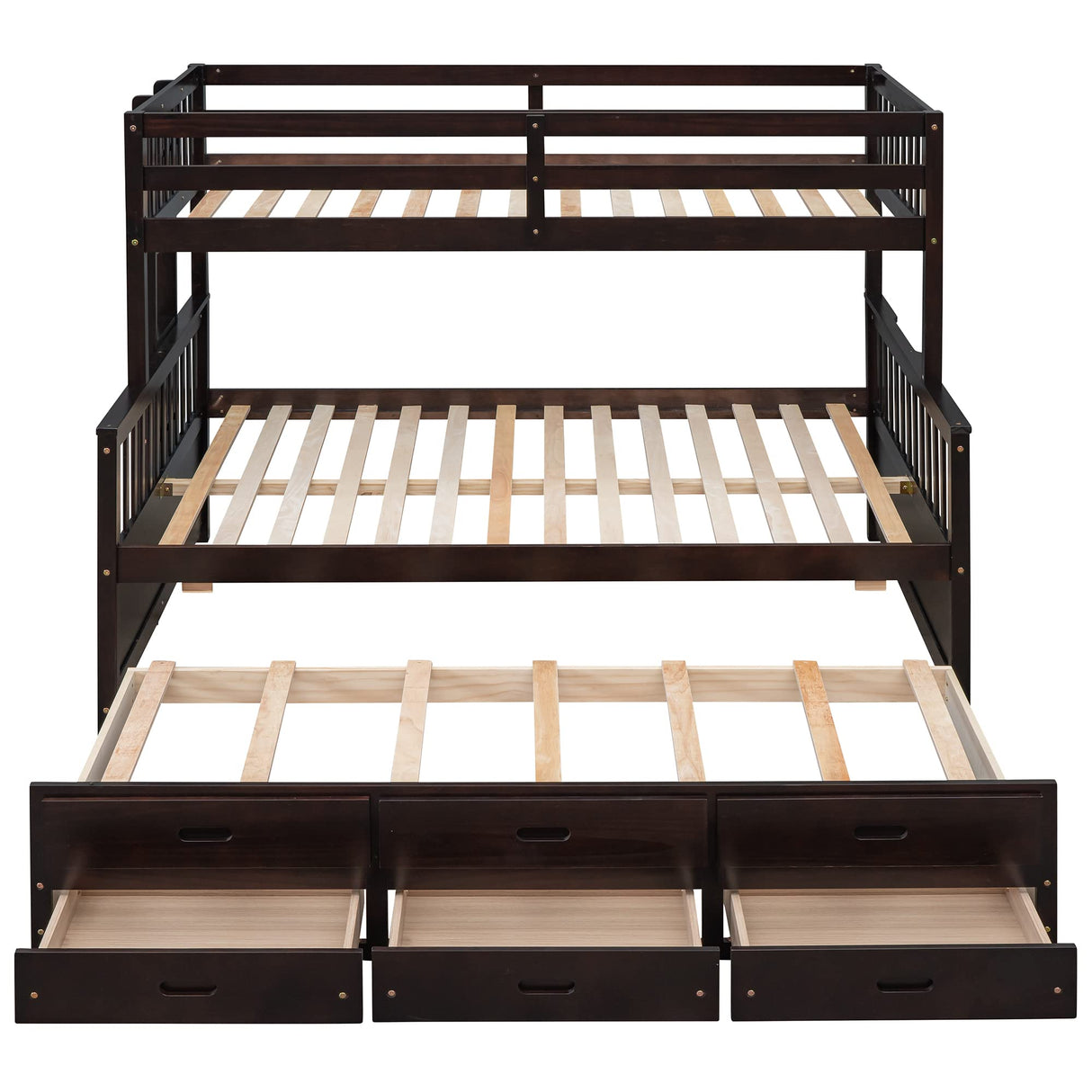 Linique Espresso Twin-Over-Full Bunk Bed with Trundle and 3 Storage Drawers Linique