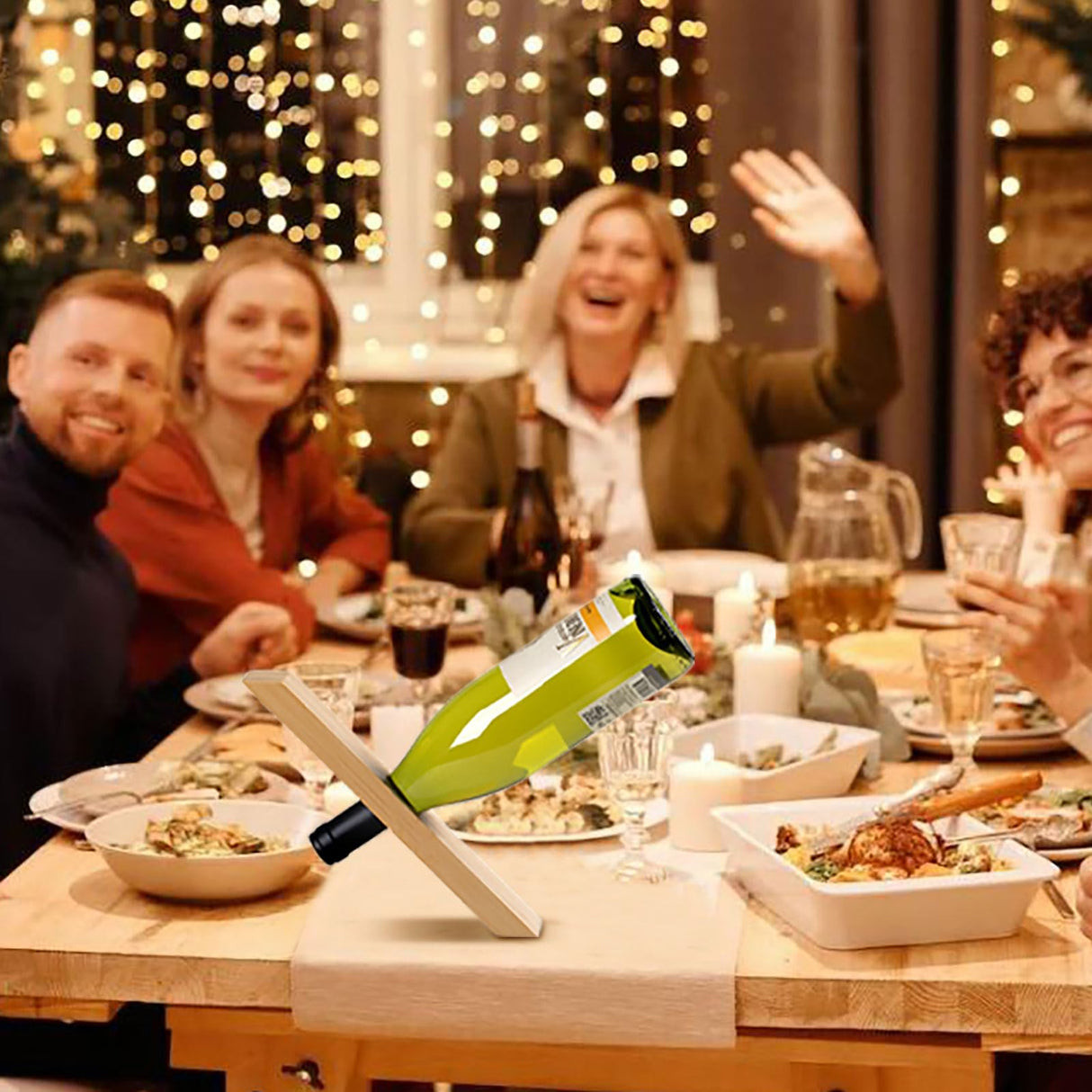 Somonka-L 2Pcs Wine Bottle Holder, Personalized Single Wine Bottle Holder Stand Display Table Top Wine Rack Bamboo Self Balancing Countertop Wine Holders Organizer for Dining Table Somonka-L