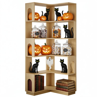 LIKEMET 6 Tier Corner Bookshelf, Tall L Shaped Bookcase, 68.5 Inches Wooden Corner Bookshelves with Arched Design, Freestanding Roomy Display Shelf Stand for Home Office