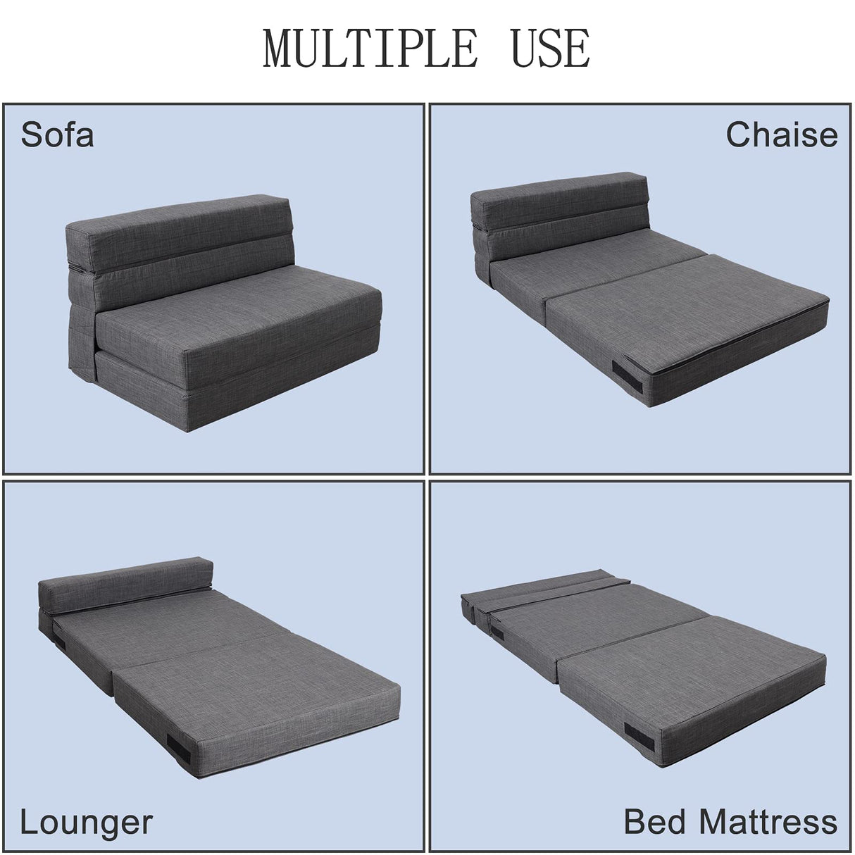 ANONER Fold Sofa Bed Couch Memory Foam with Pillow Futon Sleeper Chair Guest Bed and Fold Out Couch, Washable Cover Twin Size, Dark Gray ANONER