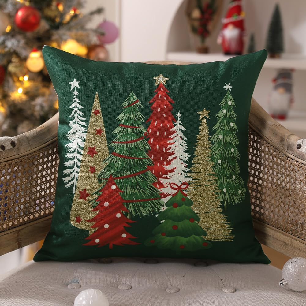 DFXSZ Christmas Pillow Covers 18x18 Inch Set of 2 Christmas Tree Decorative Green Throw Pillows Winter Christmas Decor for Home Couch TH-50B18 DFXSZ