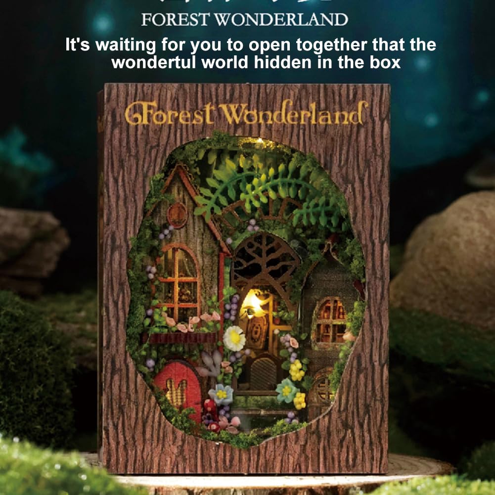 Mini 3D Wooden Doll House Craft Model with LED,DIY Miniature and Furniture Dollhouse Kit,Creative Room Idea for Valentine's Day Birthday Gift (Forest Wonderland) Montidey