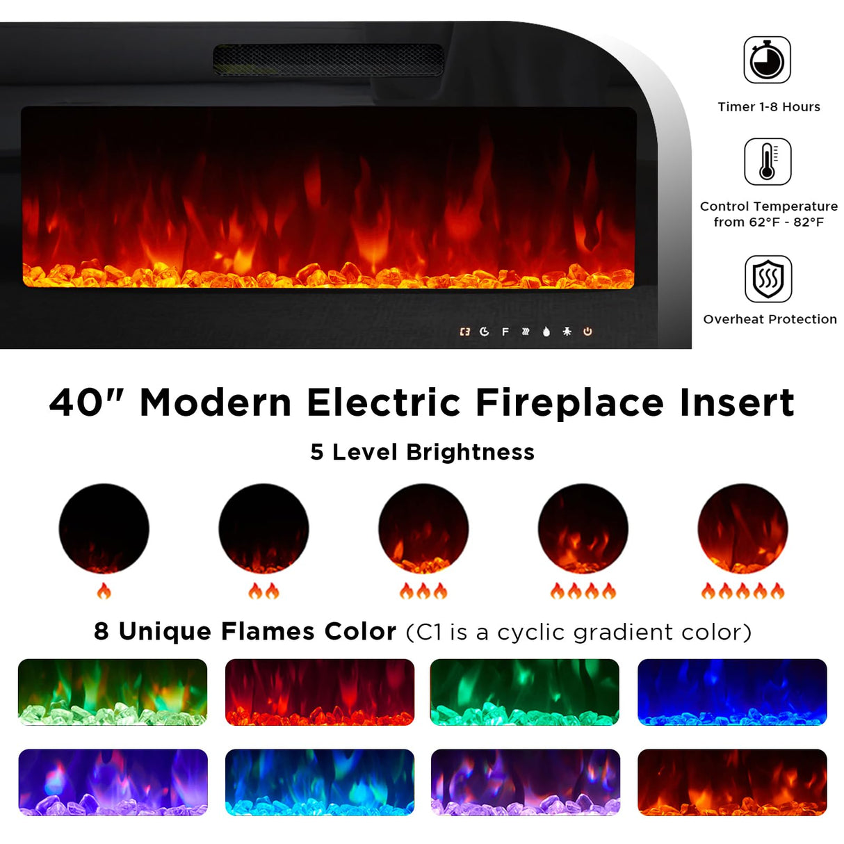 AMERLIFE 80" Modern TV Stand with Electric Fireplace & 2 LED Bookcases - Black Entertainment Centre for TVs Up to 90" AMERLIFE