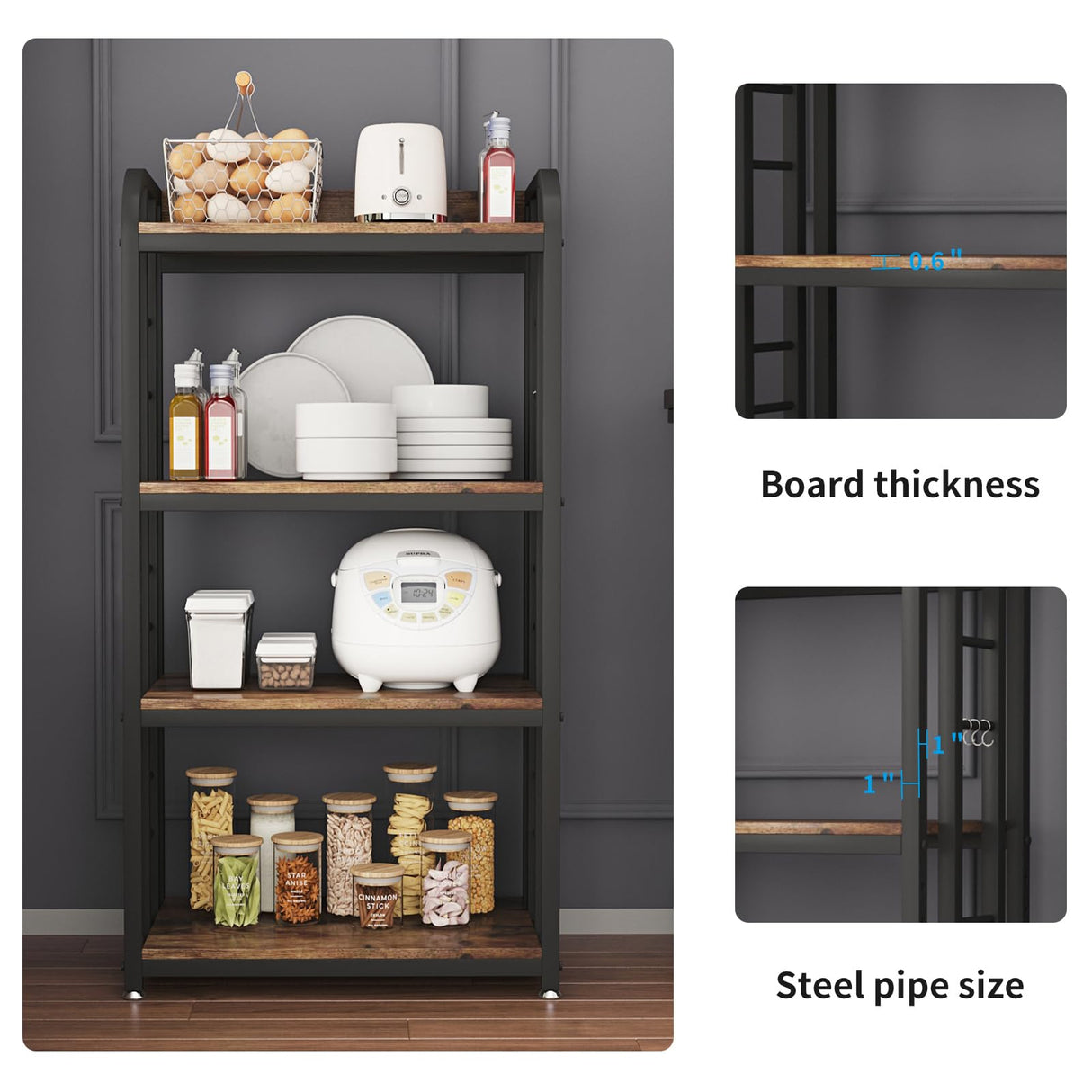 lovemanxi Microwave Oven Stand with Storage 4 Tiers, Free Standing Microwave Oven Stand Coffee Bar Adjustable Kitchen Shelves Kitchen Storage Shelf Rack for Spices, Pots(Brown) lovemanxi