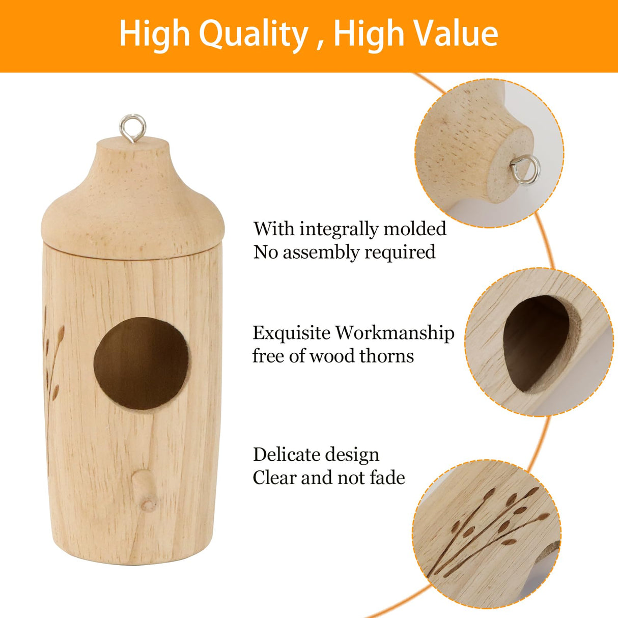 Hummingbird House - Natural Wooden Hummingbird Houses for Outside Hanging, Gardening Gifts Home Decoration 3 Packs OROGHT