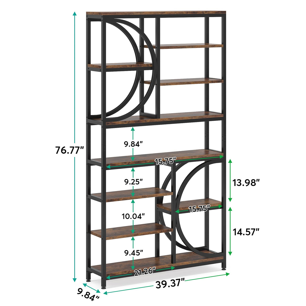 Tribesigns Industrial 8-Tier Etagere Bookshelf - 77-Inch Tall Open Display Unit in Brown/Black Tribesigns