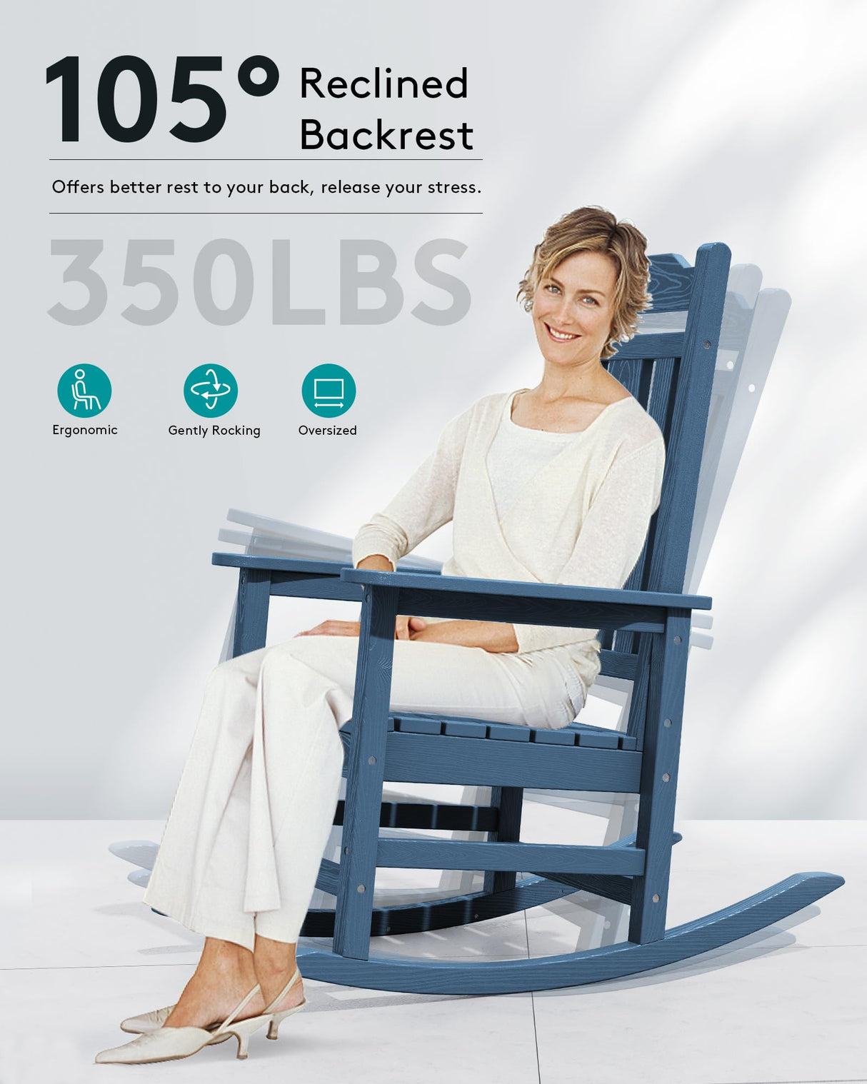 SERWALL Outdoor Rocking Chair, HDPE Poly Rocking Chair for Adults, All Weather Resistant Heavy Duty Front Porch Rocker, Blue SERWALL