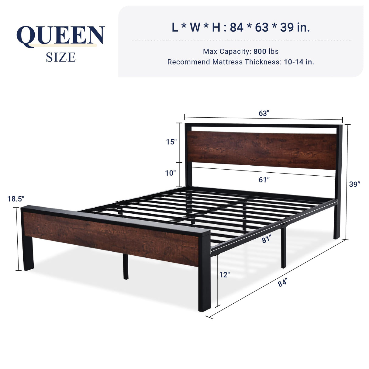 Allewie Queen Size Heavy Duty Platform Bed Frame with Elegant Wooden Headboard and Footboard in Mahogany Allewie