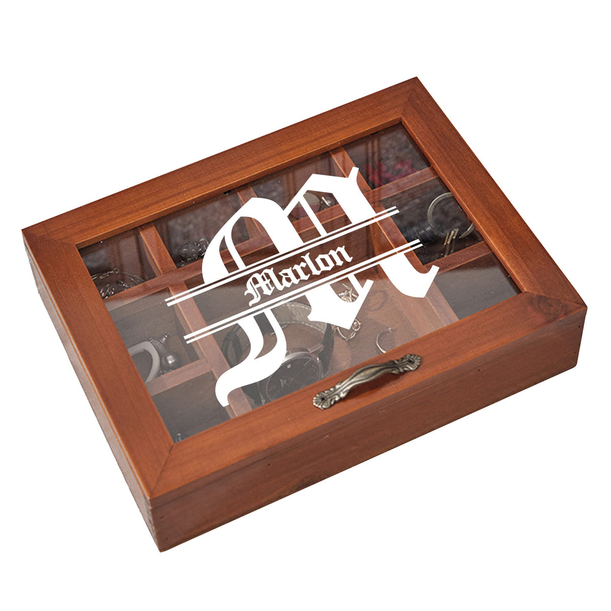 Personalized Wooden Jewelry Box Organizer for Men Custom Gifts for Dad Husband Grandpa Boyfriend Customized Watch Jewelry Storage Box with Initial Name, Gifts for Fathers Day Birthday Anniversary Generic