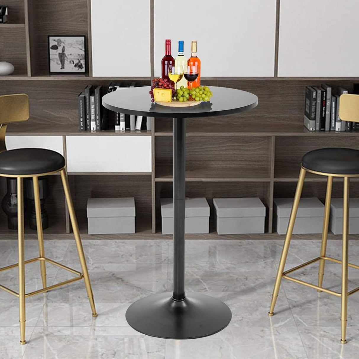 FDW Modern 40" Round Bar Table - Stylish Black Hydraulic Kitchen & Dining Table FDW