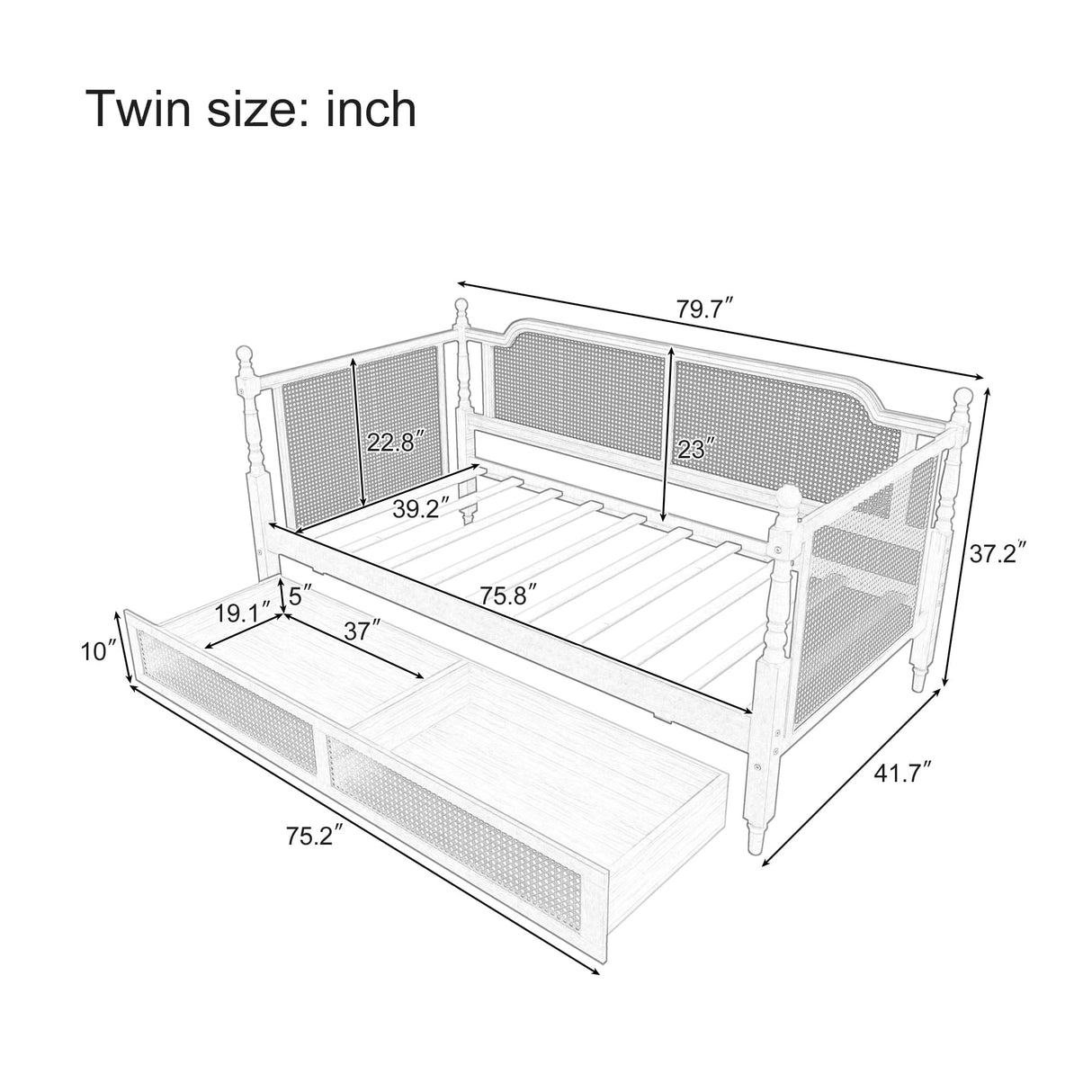 GYYBED Traditional Style Rattan Twin Size Daybed with 2 Drawers,Twin Size Wood Daybed Frame for Limited Space, Guest Room,Bedroom, Dormitory, Apartment (Twin+with 2 Drawers/Walnut) GYYBED