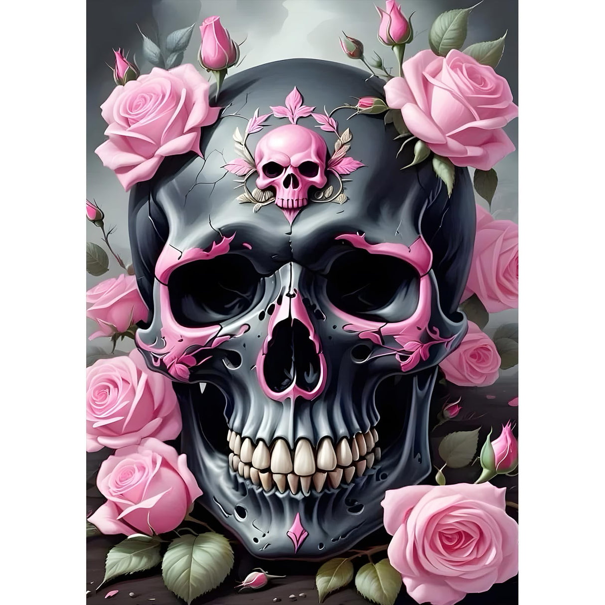 DPHERO Skeleton Diamond Painting Kits for Beginners Adults,5D DIY Rose Flowers Diamond Art Kits,Round Full Drill Skull Horror Painting Art,DIY Paint by Numbers for Home Wall Decor 12x16 inch DPHERO