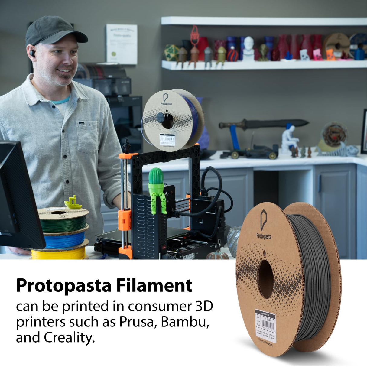 Protopasta Stainless Steel Filled PLA 3D Printer Filament | ProtoPlant Metal-Filled PLA Plastic Printer Filament with 60% Steel | Polish and Patina Friendly Metal Composite Filament | 500g Spool Proto-Pasta