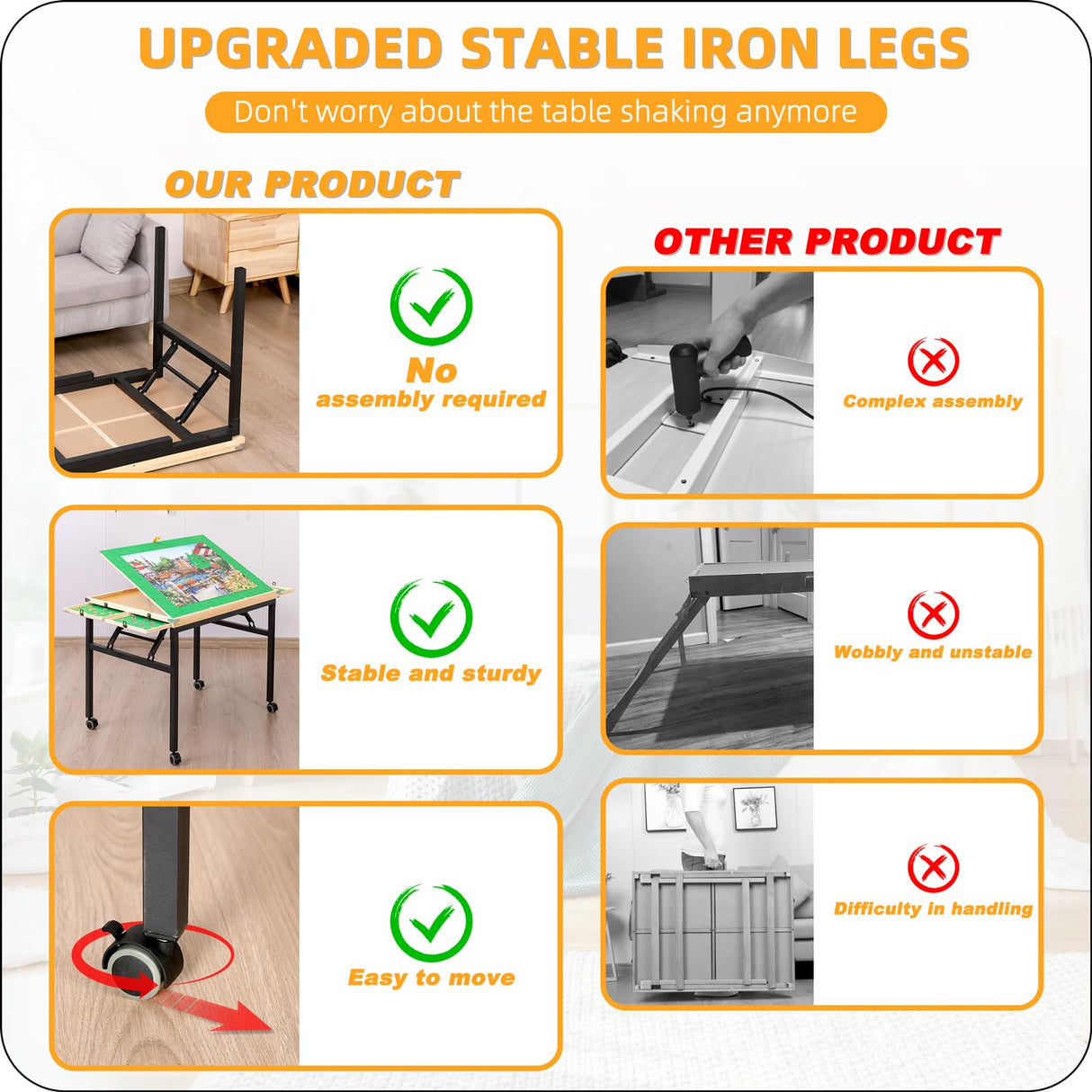 BittPicc Puzzle Table with 4 Drawers & Legs & Cover 1500 Piece Foldable Adjustable Jigsaw Table with Wheels Wooden Portable No Assembly Puzzle Tables for Adults and Seniors Gifts BittPicc