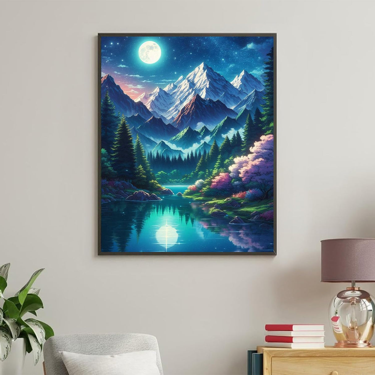 Paint by Number Adult Mountain,Canvas Paint by Numbers for Adults,Moon Painting by Numbers,Oil Painting Kit Perfect for Gifts and Home Wall Decor 16x20inch PHANTASYART