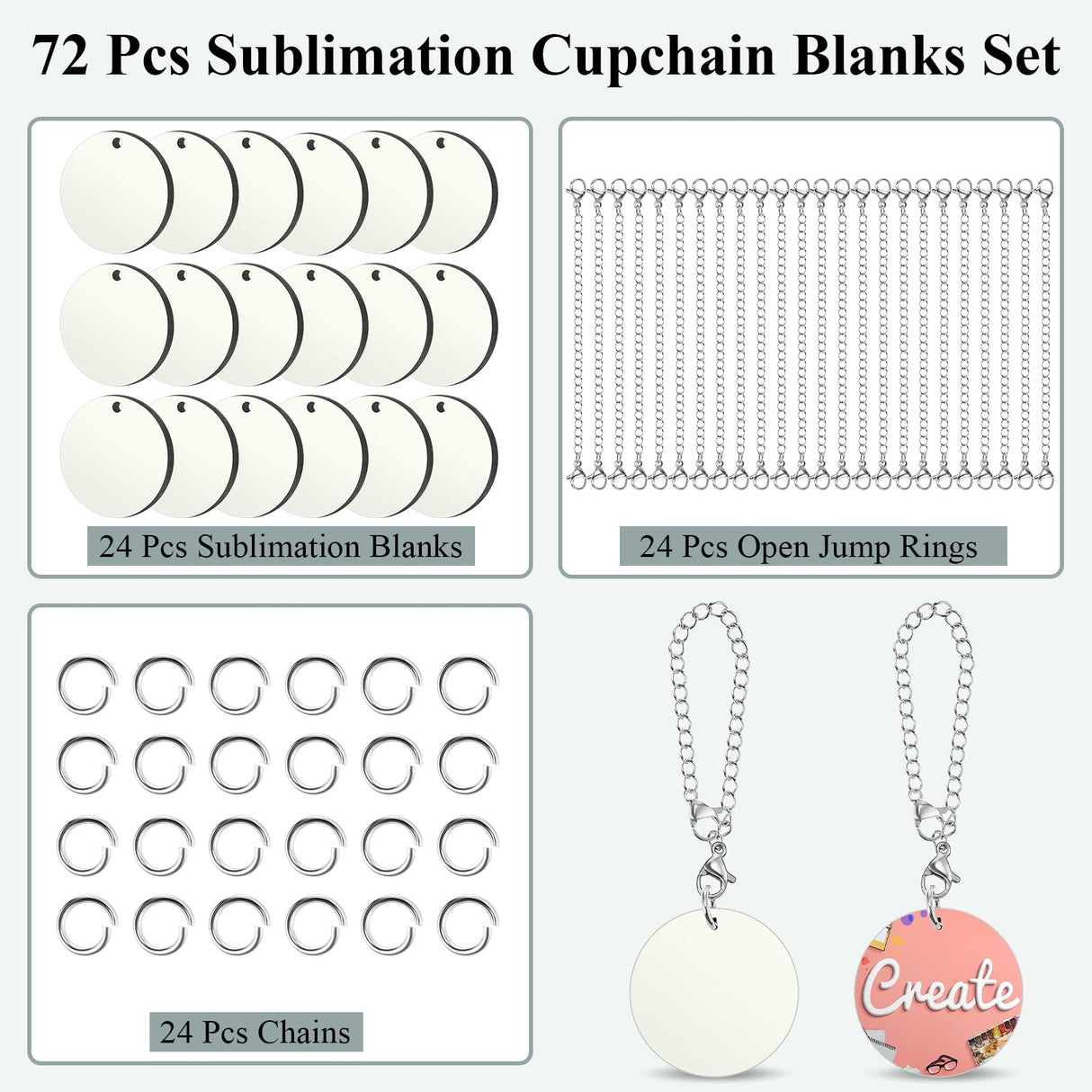 Landical 12 Sets Sublimation Charm Accessories for Cup Name ID Charm for Tumbler Cup MDF Single Side Sublimation Blanks Bulk with Chains Jump Rings for DIY Crafts Gift for Friend (Round) Landical