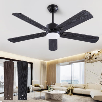 QUTWOB 52" Ceiling Fans with Light and Remote,Farmhouse 5 Blades Quiet Reversible DC Motor Ceiling Fans for Modern Indoor/Outdoor/Patio/Living Room/Bedroom(Black/Walnut)