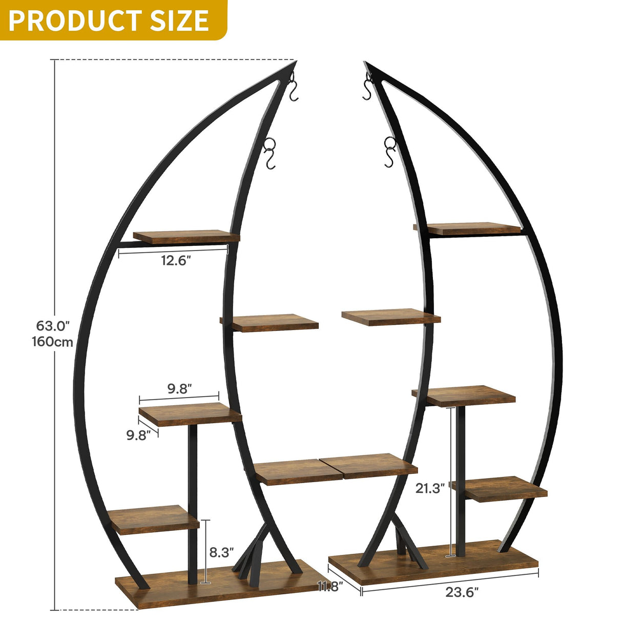 DWVO Tall Bookshelf with LED Light, Artistically Designed Crescent-Shaped Bookshelf with 10-Tier Shelves, Corner Bookcase Open Display Rack for Home Office, Bedroom DWVO