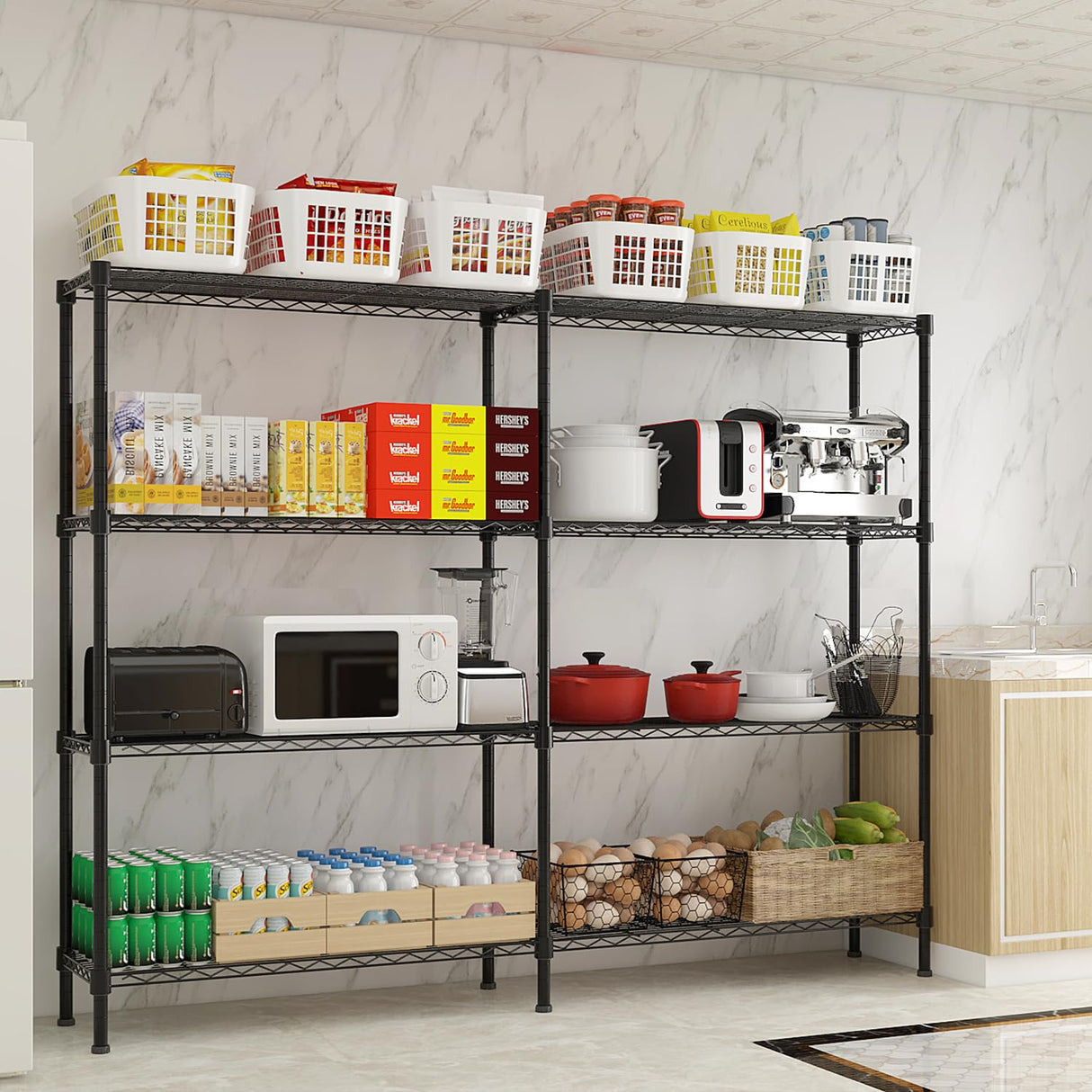 Vasitelan 57" W Storage Shelves, Metal Shelving 4-Tier Wire Shelving Unit Metal Shelves for Storage Adjustable Shelving Rack for Pantry Kitchen Garage Vasitelan