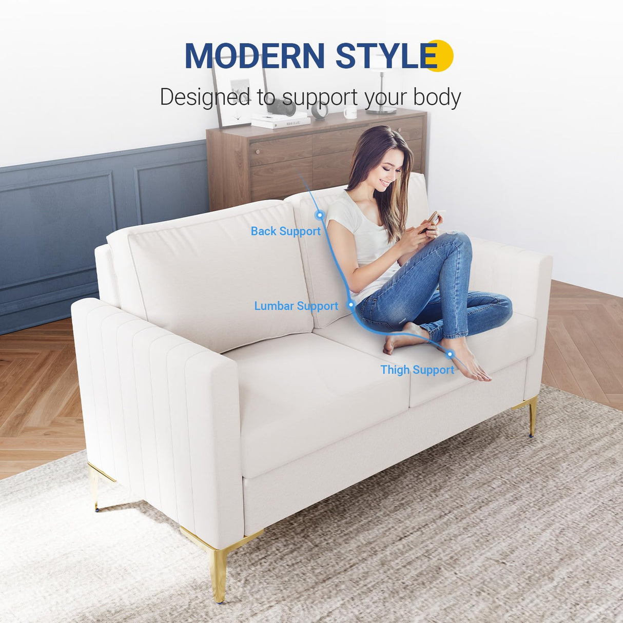 Novilla Loveseat Sofa, Modern Loveseat Sofa Coach, 67'' Width Sofa with Extra Deep Seats, Small Couch for Living Room, Apartment, Room Office, Ivory Novilla