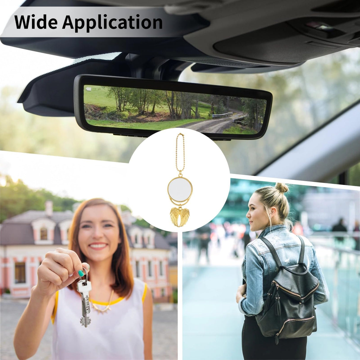 12 PCS Angel Wings Sublimation Keychain Blanks Gold, Double Side Heat Transfer Blanks with Angel Wings Charms, MDF Round Key Rings Blanks for Sublimation DIY Craft OMISTAR