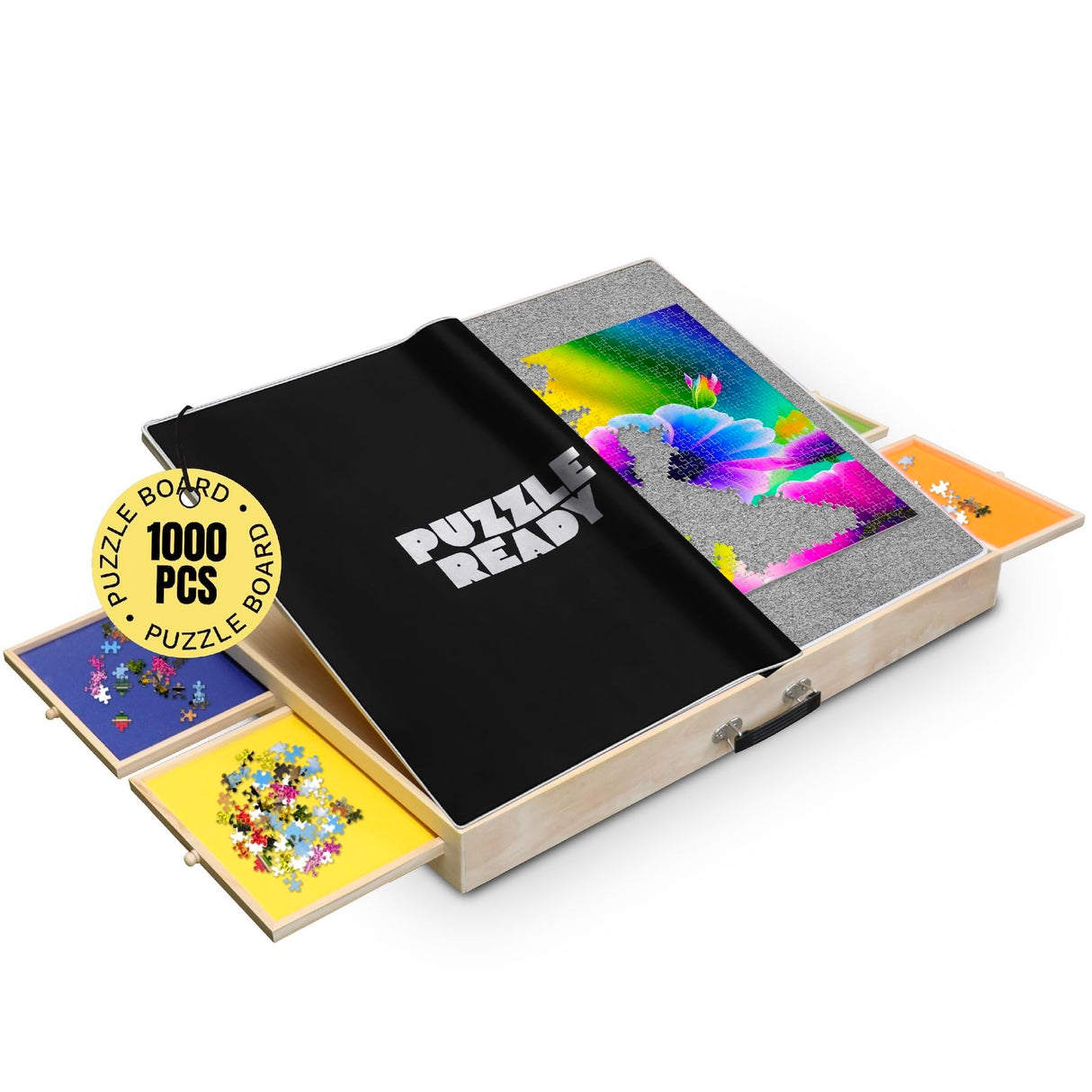 Puzzle Board Tilting with Drawers & Cover Mat - 1000 Pieces Wooden Jigsaw Puzzle Table - 24”x30” Portable Puzzle Board - 3 Tilting Angles & Felt Working Surface - Puzzle Ready Puzzle Ready