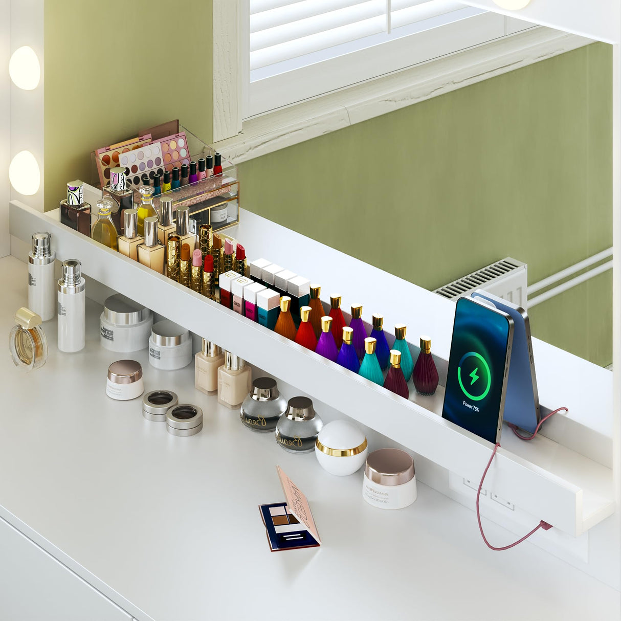 LIMGLIM Makeup Vanity Desk with Lights & Large Mirror, 39.3in Vanity Desk with Mirror and Lights, 3 Lighting Color Adjustable, 5 Drawers, Vanity with Lights for Bedroom LIMGLIM