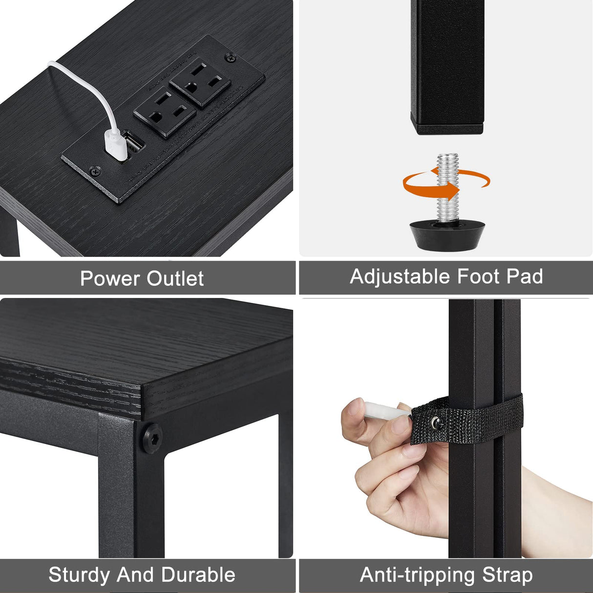 ELYKEN 2 Pack 5.9" Narrow Console Sofa Table with Power Outlets, 5.9" Dx39.4 Wx31.1 H Long Black Behind Couch Table with Metal Frame and Charge Station with 6.5’ Extension Cord ELYKEN