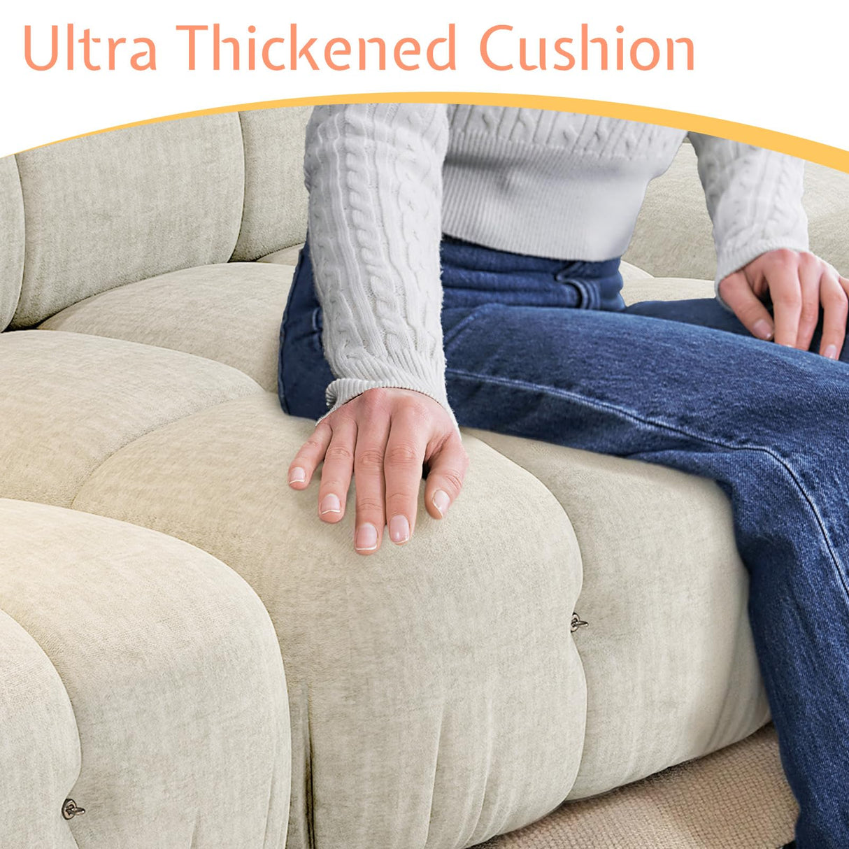 Jocisland Oversize 150'' Modular Compression Sectional Sofa Couches for Living Room Apartment, L Shaped Cloud Couch with Reversible Chaise Ottoman, Comfy Modern 5 Seater Boucle Floor Loveseat, Beige Jocisland