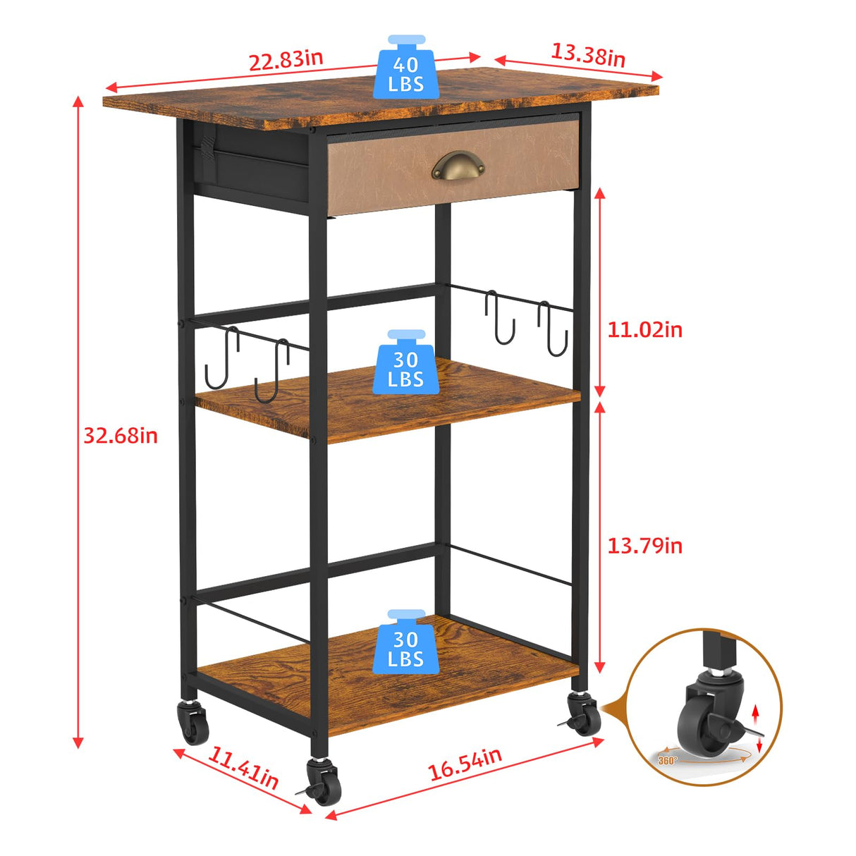 Kitchen Microwave Cart with Storage,3 Tier Rolling Microwave Stand with Drawer,Kitchen Utility Cart on Wheels,Coffee Cart Small Appliance Storage Shelf Rack Organizer for Living Room, Office, Balcony Cidaziya