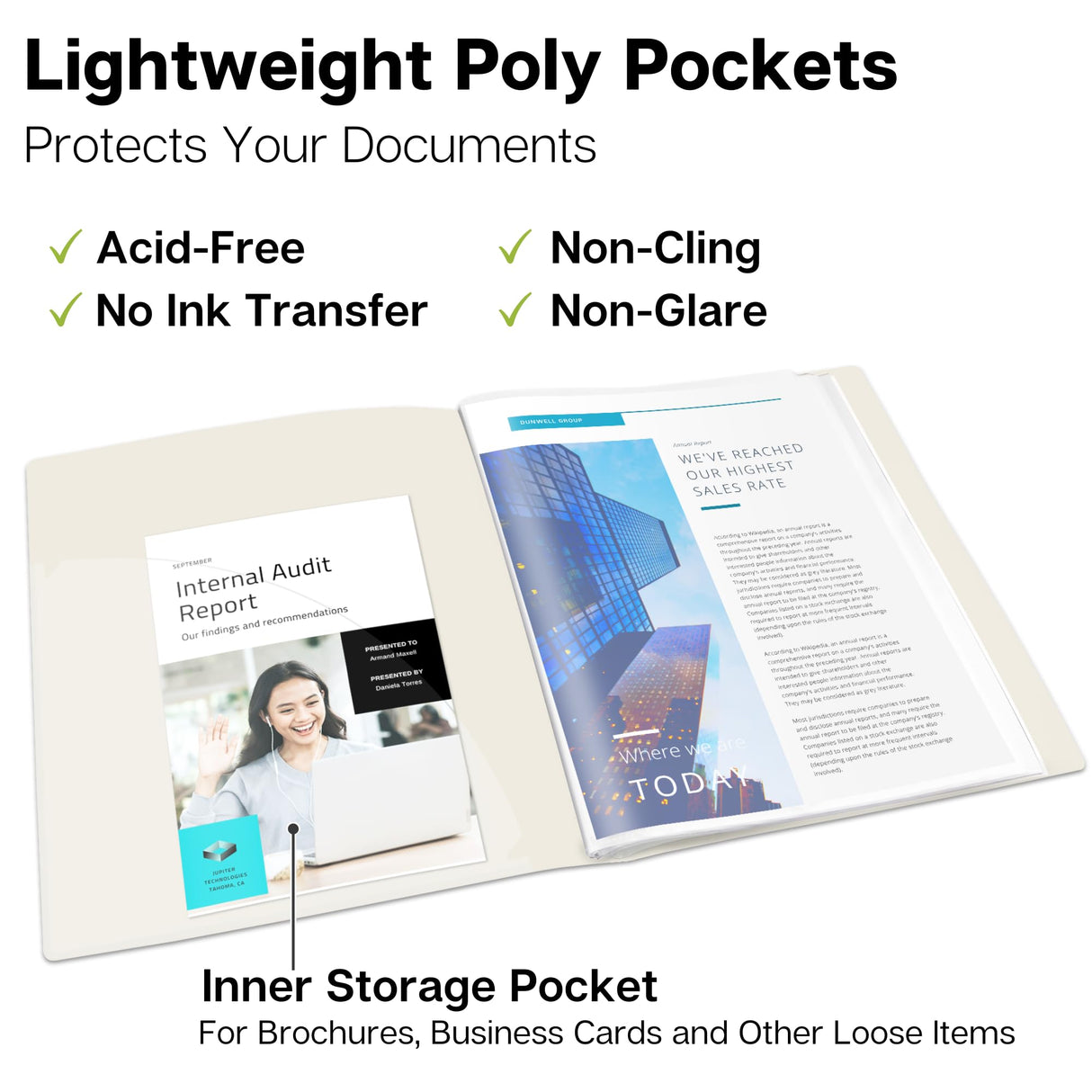 Dunwell Binder with Plastic Sleeves 48-Pocket (Ivory) - Presentation Book, 8.5 x 11 Portfolio Folder with Clear Sheet Protectors, Displays 96-Page Documents, Certificates, Important Papers Dunwell