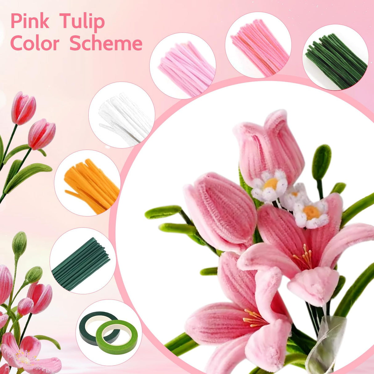 800 PCS Pipe Cleaners Craft, Pipe Cleaners Flowers Kit with Handle, 13 Colors Chenille Stems with Instruction, Art and Craft Supplies beanicus