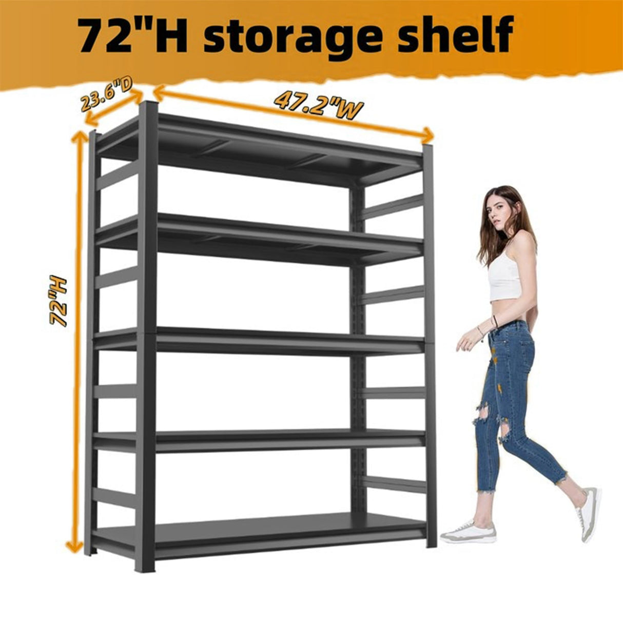 5 Tiers Book Shelves, Office Shelf Organizer, Heavy Duty Book Shelving, Adjustable Bookshelf, Freestanding Book Shelves, Book Shelves for Living Room, Black Bookshelves (47.2"W*23.6"D*72"H) BEESTMUEBLE