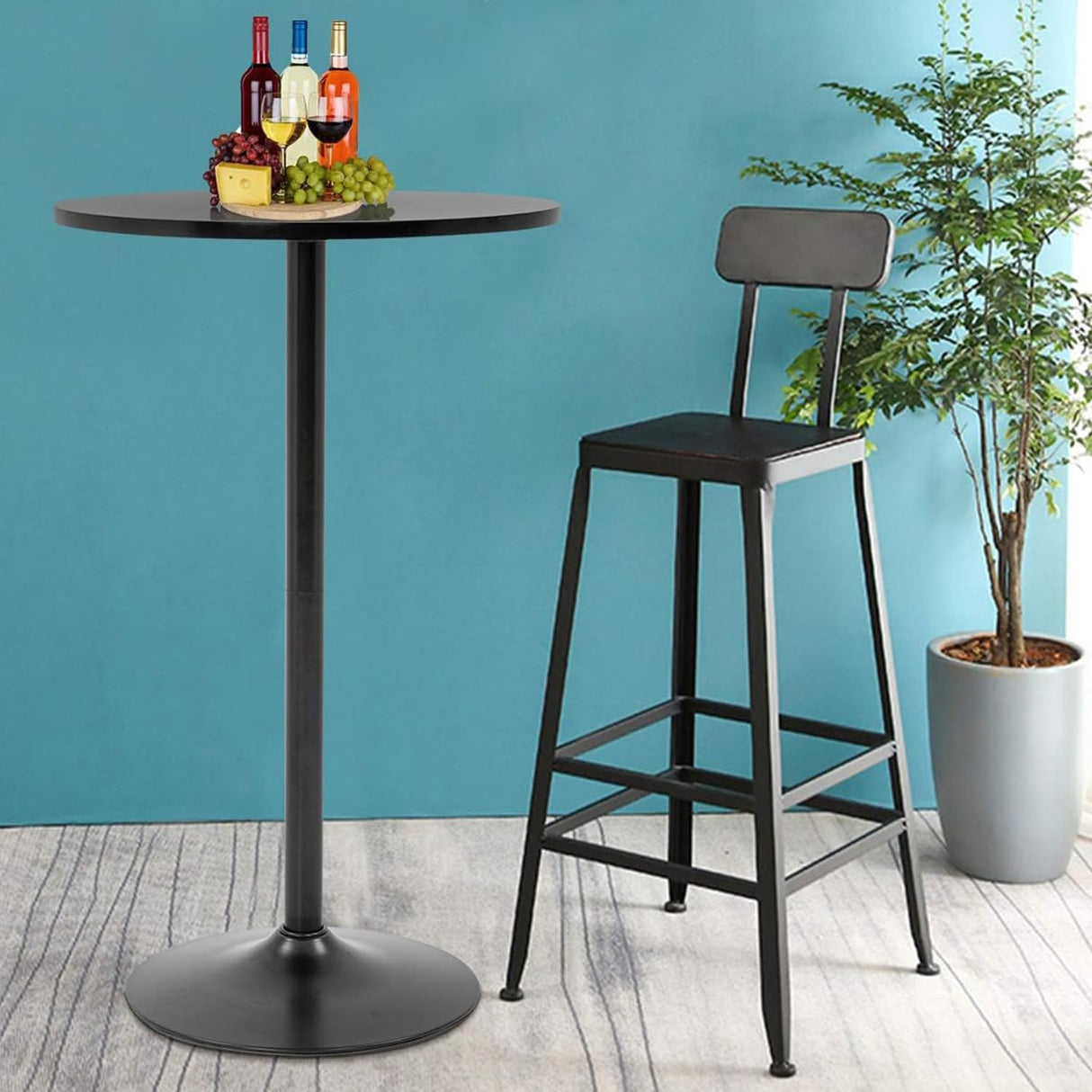 FDW Modern 40" Round Bar Table - Stylish Black Hydraulic Kitchen & Dining Table FDW