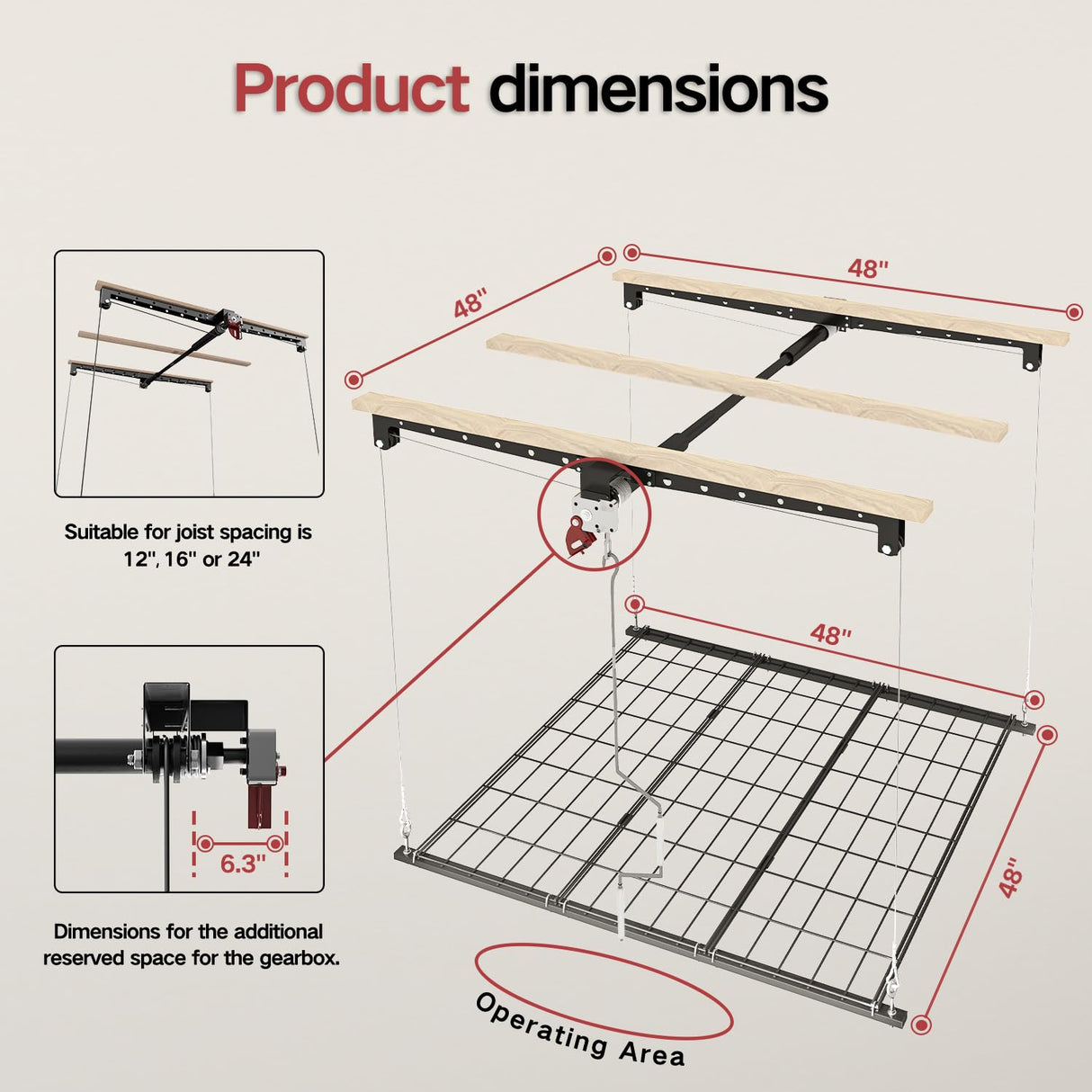 KOKORACKER Overhead Garage Storage Rack, Adjustable Heavy-duty 4x4 Ft Ceiling Storage Racks with Safety Lock, Ideal for Garage Storage Lifting Organization System, 250lbs Capacity KOKORACKER