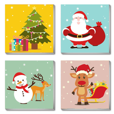 4 Packs Christmas Paint by Numbers Kits for Kids, Snowman Paint by Numbers for Age 8-12 with Frame, Easy Acrylic Watercolor Paint by Numbers Canvas Arts and Crafts for Wall Decor Holiday Gift (8x8in)