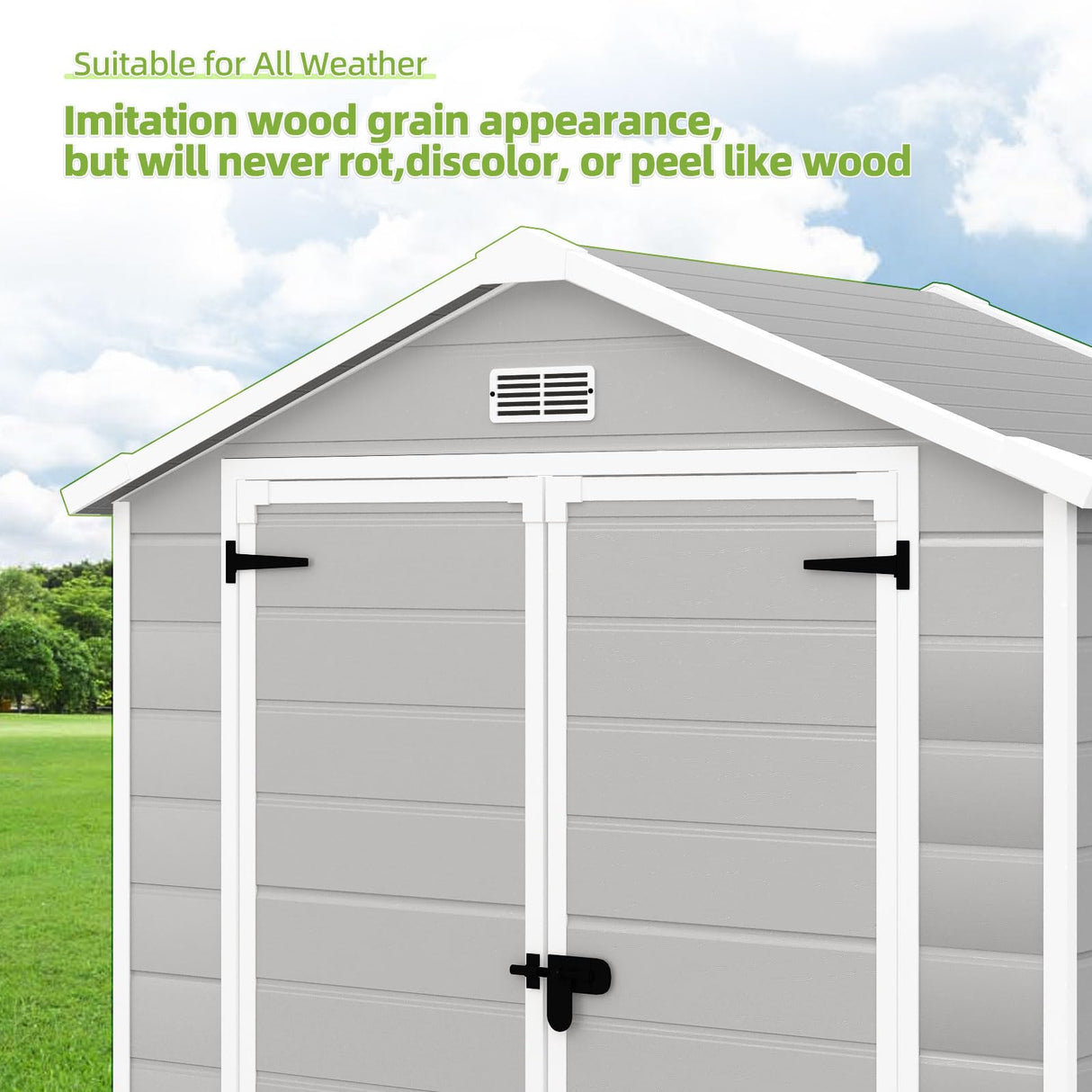 YOFE Outdoor Storage Shed 6x4.4FT, Resin Shed with Floor,Plastic Shed with Floor for Garden Tool,Waterproof Outdoor Resin Shed,Lockable Doors for Patio,Yard,Lawn (LightGray 6x4) YOFE