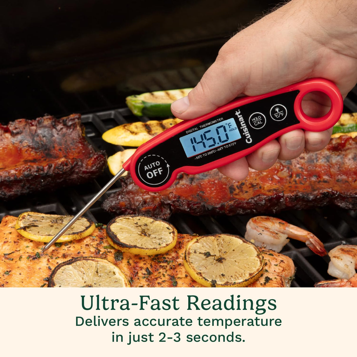 Cuisinart LCD Digital Instant Read Thermometer, Water Resistant Meat Thermometer for Home & Grill, Digital Grill Thermometer with Calibration & Backlight, Home Gadget, BBQ, Smoker, Oil Fry & Candy Cuisinart