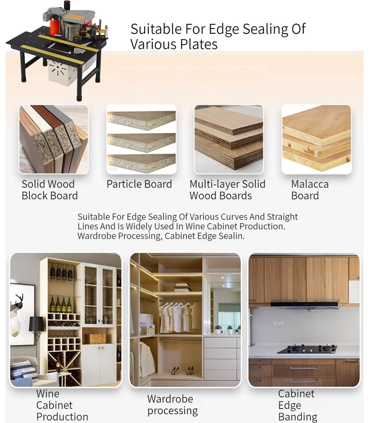 Benchtop Edge Banding Machine, Portable Woodworking Edge Bander Woodworking Banding Machine, Double-Sided Gluing, Woodworking Glue Project Kits Works with Straight 110V LIECARYAM