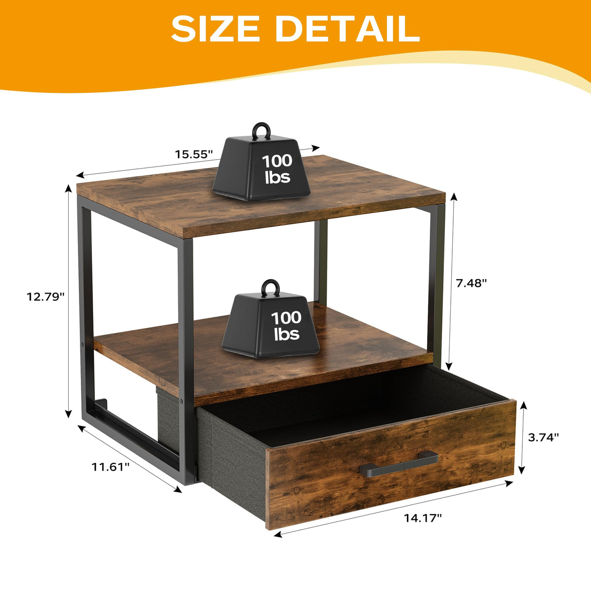 Homeiju Printer Stand for Desk, 2 Tier Printer Stand with Storage,Printer Stand with Drawer,Multi-Purpose Desktop Printer Stand,Heavy Duty Desk Shelf/Desk Organizer for Home Office Homeiju