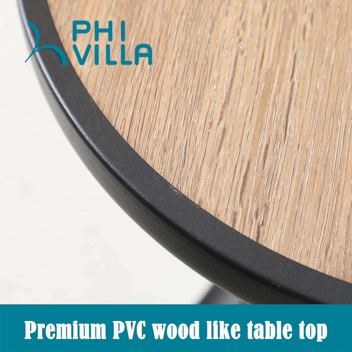 PHI VILLA Patio Round Side Table with Metal Frame and Wooden Like Surface, 19" Small Heavy Duty Outdoor End Table for Garden Yard Lawn PHI VILLA