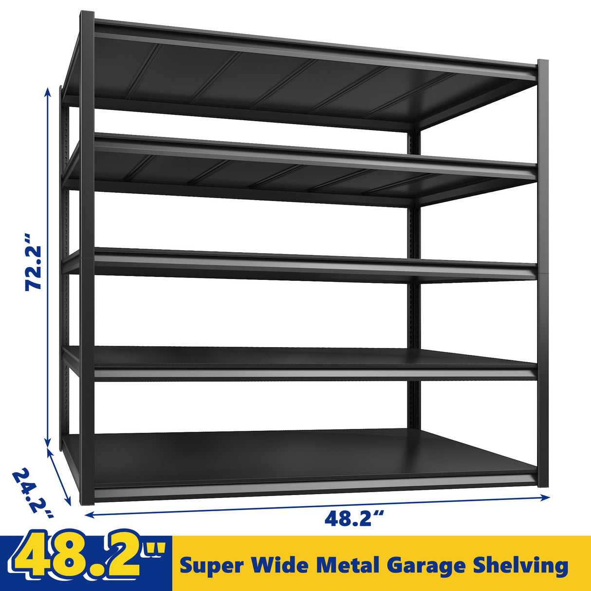 REIBII Garage Shelving 48.2" W Storage Shelves 3000LBS Heavy Duty Shelving Adjustable Metal Shelf Industrial 5 Tier Pantry Shelves for Basement Warehouse Supermarket 72.2"H x 24.2"D x 48.2"W, 2 Pack REIBII