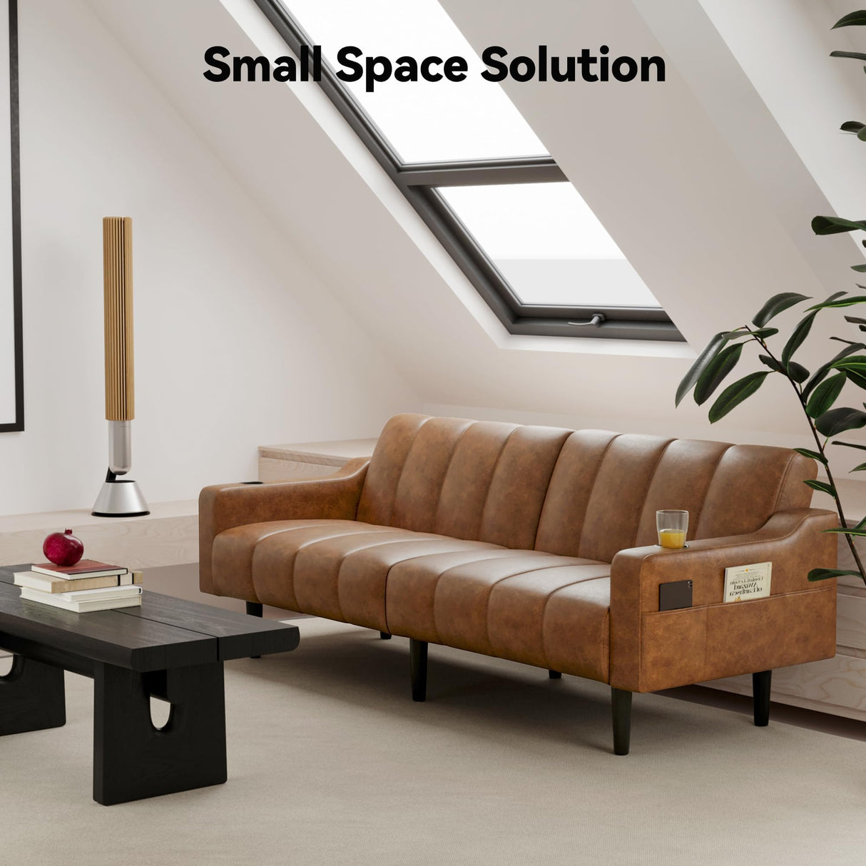 Chfeloai 80'' Futon Sofa Bed, Faux Leather Sleeper Couch, Convertible Loveseat with Adjustable Sofa Backrest, Modern Couches for Living Room, Bed Room, Apartment, Office (Brown) Chfeloai