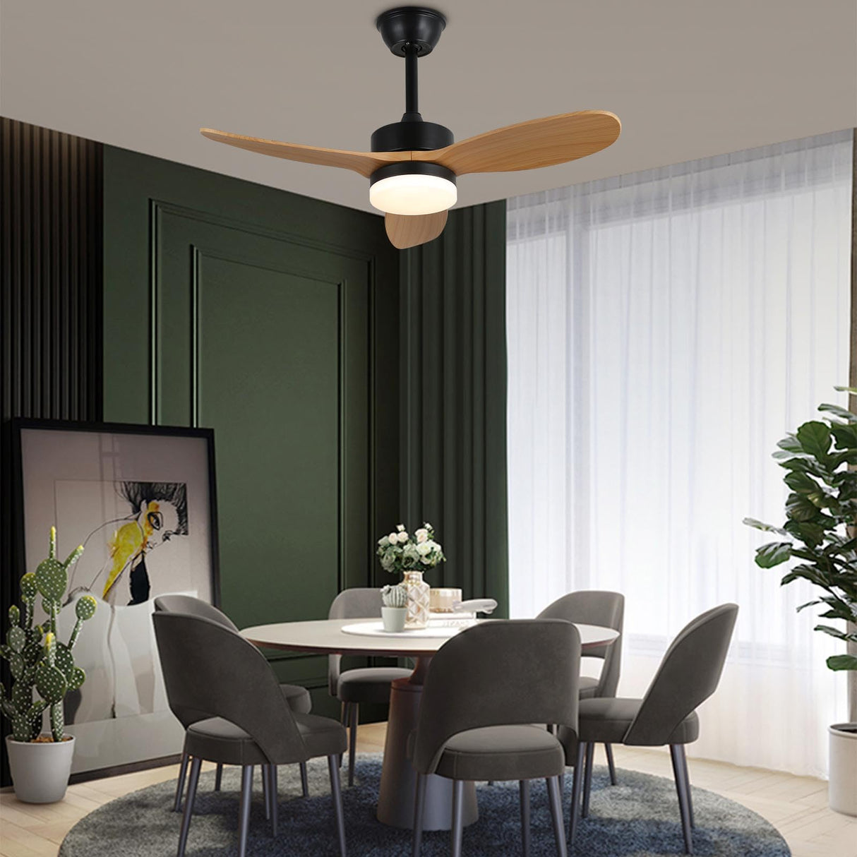 Finktonglan 36" Ceiling Fans with Lights and Remote Control, Black Farmhouse Ceiling Fan for Indoor and Outdoor, DC Motor Ceiling Fans with Two Rods for Patio, Living Room, Dining Room Finktonglan