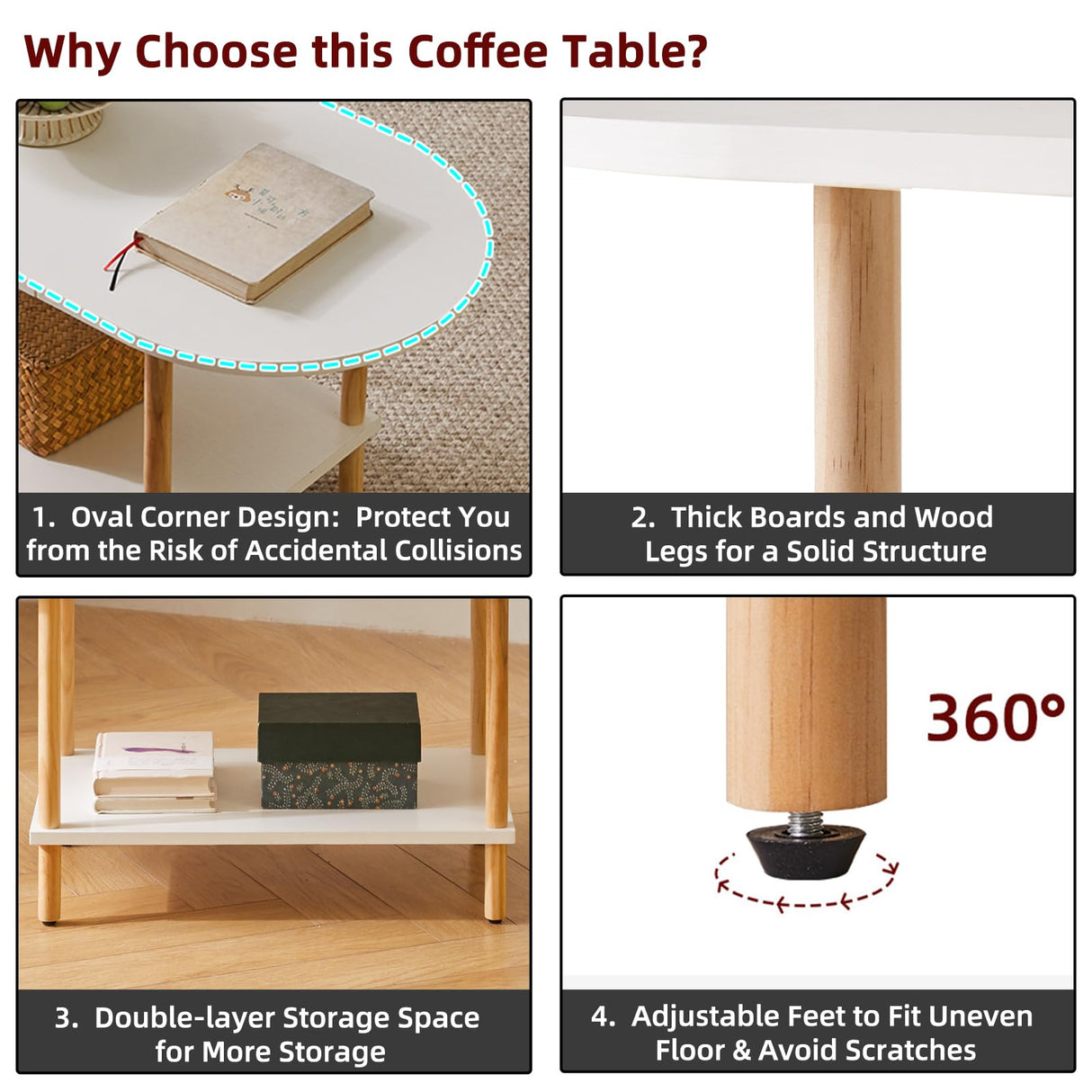 Aibiju Oval Coffee Table White, Small Wooden Coffee Table for Small Space, Tea Table Stand 35 * 16 * 17 inches, 2 Tier Center Table for Living Room White YD-012W Aibiju