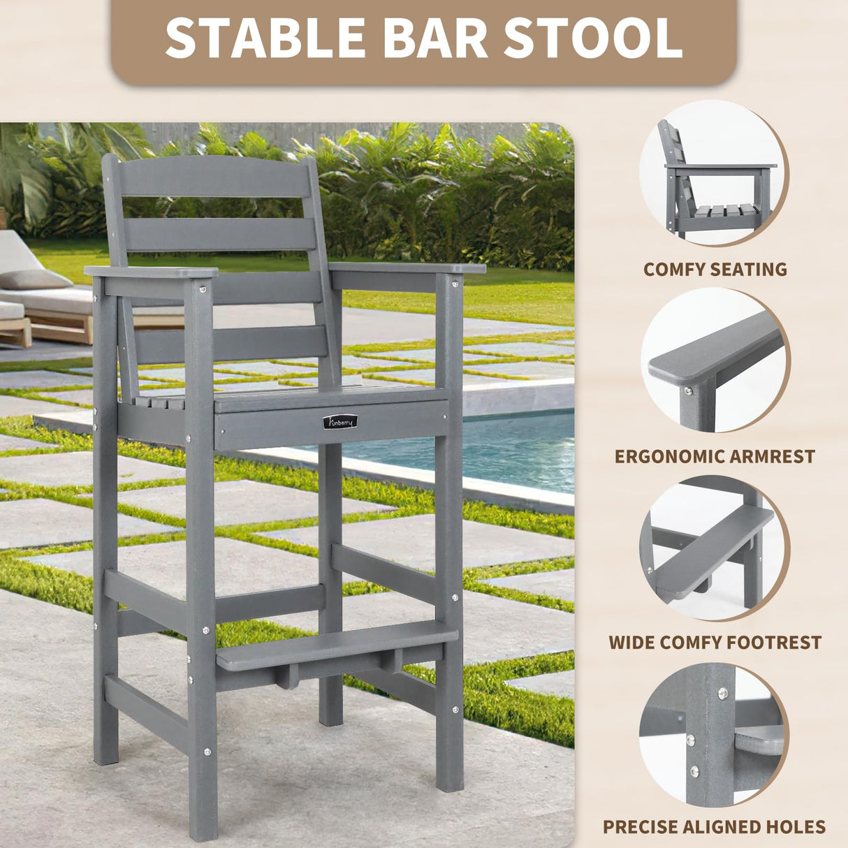 FUNBERRY Outdoor Bar Set with Umbrella Holes, Tall Adirondack Chairs and Table, All Weather HDPE Bar Height Outdoor Table and Chairs Set for Bistro Patio Balcony FUNBERRY