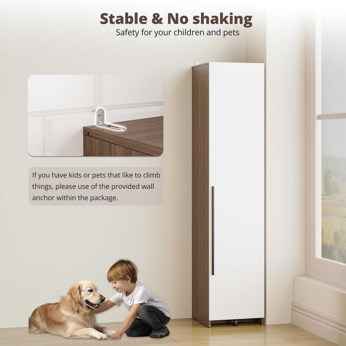 IRONCK 70" Pantry Storage Cabinet, Single Cabinet Pantry, Freestanding Tall Narrow Cupboard with 11 Adjustable Shelves for Dining Room, Living Room, Walnut and White IRONCK