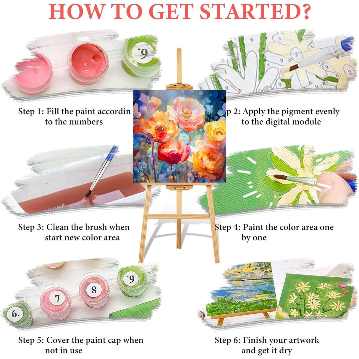 WEMEON Framed Paint by Number Kit for Adults-Easy Paint by Numbers Kit for Adults Beginner, Simple Paint by Numbers Flower for Gift Home Wall Decor (10x10Inch) WEMEON