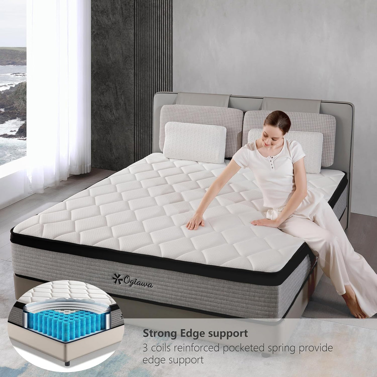 OGlAWA Queen Size Mattress Memory Foam 14 inch Gry Queen Mattress a Box indvidual Pocket Sping Breathable Comfontable for Sleep Suporive Pressure Reie. (14 inch, Queen) OGIAWA